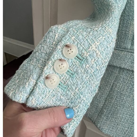 TALBOTS Women's Aqua Blue Luxe Tweed Tailored Career Blazer Jacket - Picture 5 of 14